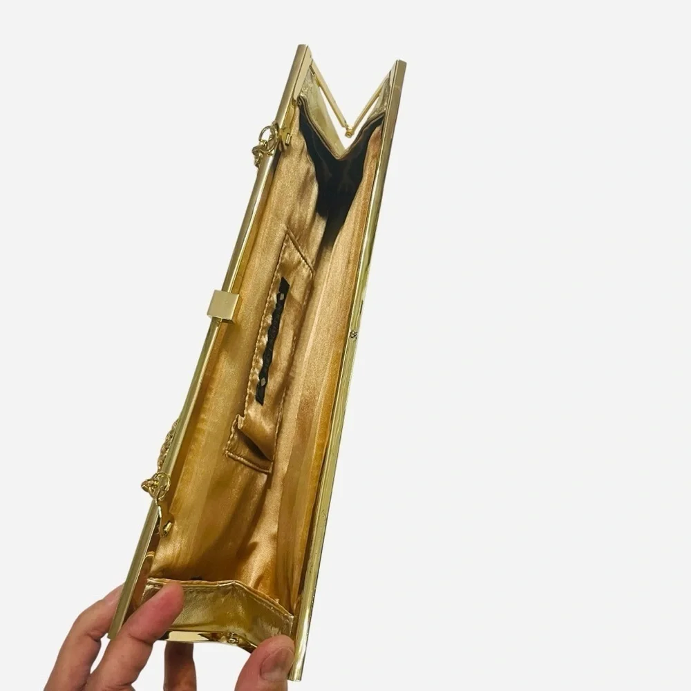 Steve Madden Metallic Gold Animal Print Evening Clutch Purse with Chain Strap